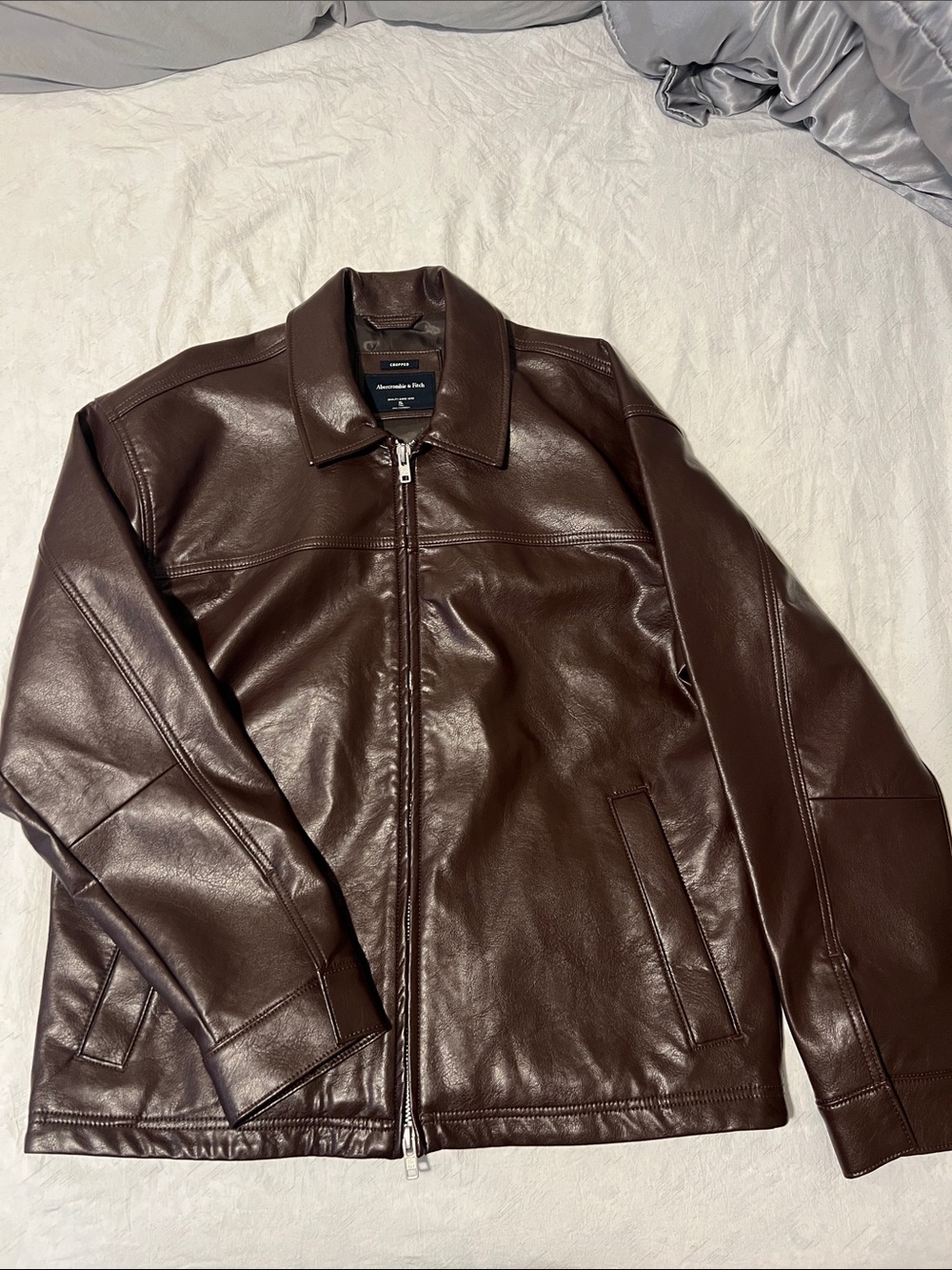 Abercrombie & Fitch Men's Dark Brown Leather Bomber Jacket